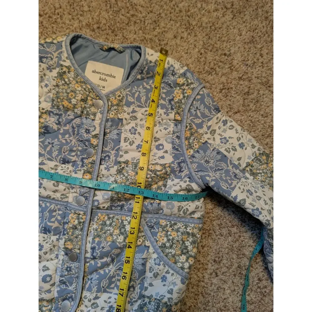 Abercrombie Kids Girls Blue Floral Patchwork Quilted Liner Jacket Coat Sz 13/14